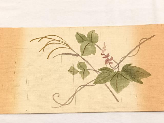 平和屋着物*夏物 九寸名古屋帯 手描き 刺繍 草花文 金彩 BAAX7604hv