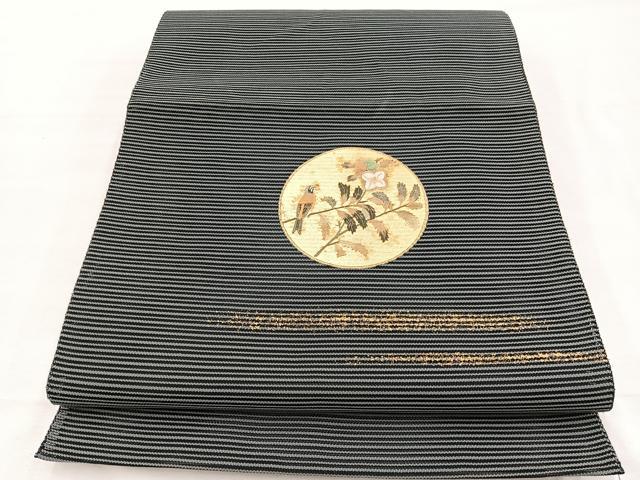 平和屋着物*夏物 八寸名古屋帯 刺繍 絽綴れ 花鳥丸文 金彩 正絹 逸品 BAAX7606hv