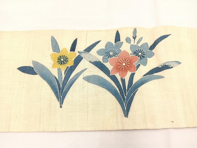 平和屋着物*夏物 九寸名古屋帯 友禅 草花文 麻 逸品 BAAX7607hv