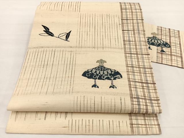 平和屋着物*夏物 九寸名古屋帯 刺し子 パッチワーク 隠れ笠 正絹 逸品 BAAX7612hv