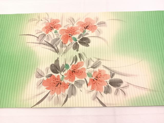 平和屋着物*夏物 絽塩瀬 九寸開き名古屋帯 手描き 草花文 正絹 逸品 BAAX7613hv