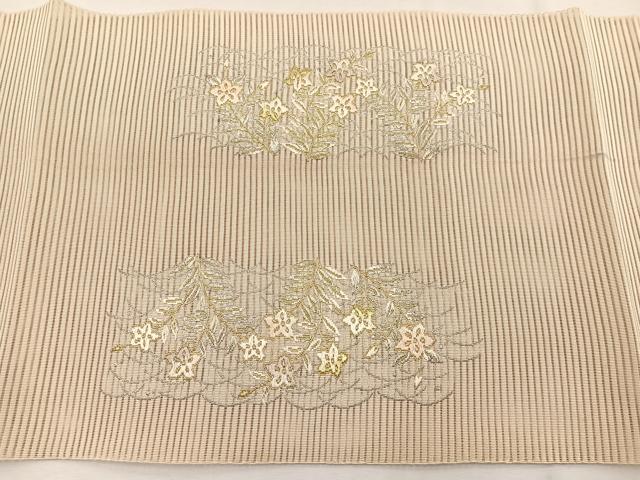 平和屋着物*夏物 西陣 川村織物謹製 八寸名古屋帯 手織 刺繍 絽綴れ 露芝桔梗文 金銀糸 正絹 逸品 BAAX7618hv