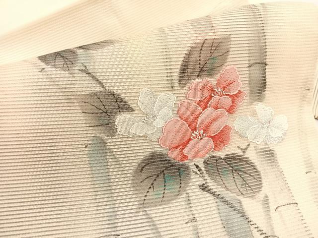 平和屋着物*夏物 九寸名古屋帯 手描き 牡丹竹文 銀糸 正絹 逸品 BAAX7633hv