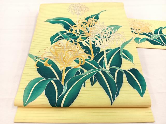 平和屋着物*夏物 絽塩瀬 九寸名古屋帯 刺繍 鍾馗水仙 銀彩 正絹 逸品 BAAX7635hv