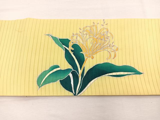 平和屋着物*夏物 絽塩瀬 九寸名古屋帯 刺繍 鍾馗水仙 銀彩 正絹 逸品 BAAX7635hv
