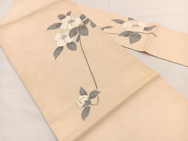 平和屋着物*夏物 九寸名古屋帯 手描き 駒刺繍 椿 銀糸 正絹 逸品 BAAX7639hv