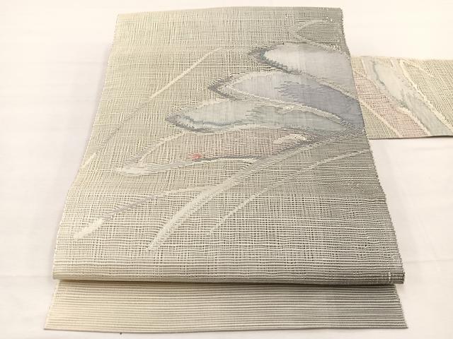 平和屋着物*夏物 八寸名古屋帯 すくい織 草花文 銀糸 正絹 逸品 BAAX7643hv