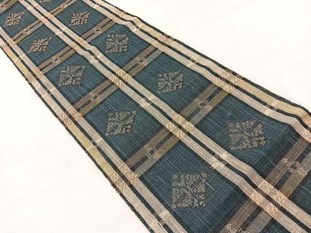 平和屋着物*夏物 八寸名古屋帯 格子菱文 麻 自然布 逸品 BAAX7648hv