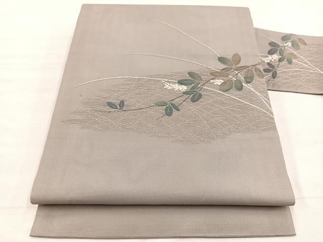 平和屋着物*夏物 九寸名古屋帯 芝草萩文 金銀糸 正絹 逸品 BAAX7652hv