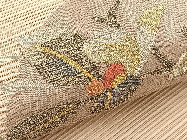 平和屋着物*夏物 八寸名古屋帯 絽綴れ 枝花文 金銀糸 正絹 逸品 BAAX7669hv