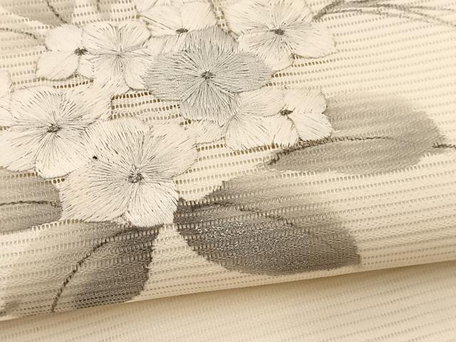 平和屋着物*夏物 九寸名古屋帯 作家物 手描き 刺繍 紫陽花 銀彩 正絹 逸品 BAAX7674hv