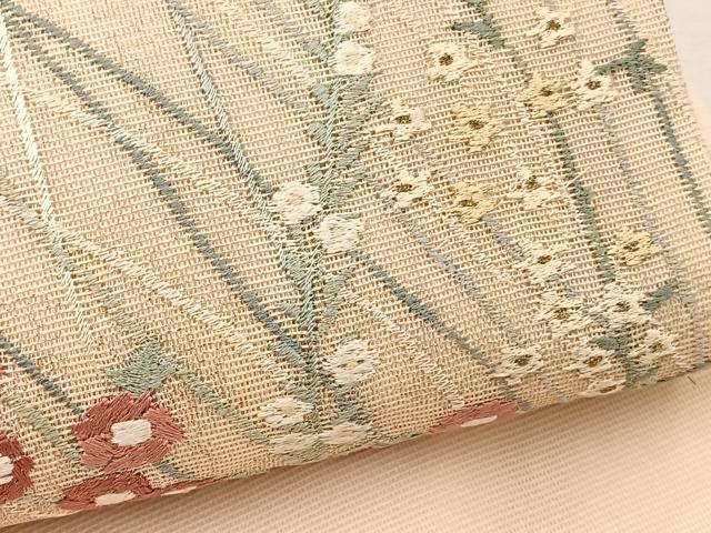 平和屋着物*夏物 九寸名古屋帯 刺繍 草花文 金糸 正絹 逸品 BAAX7675hv