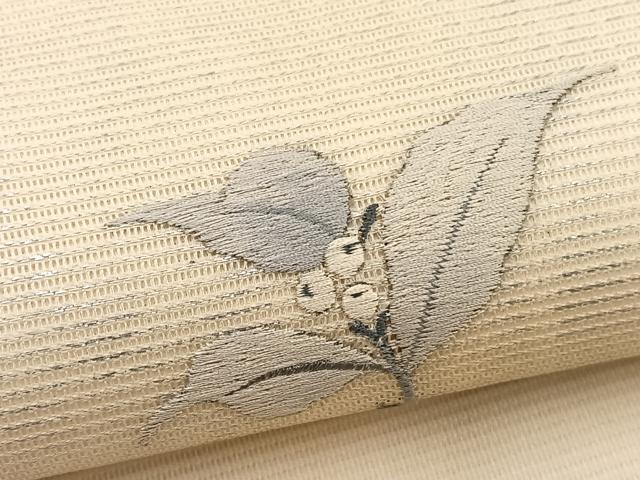 平和屋着物*夏物 九寸名古屋帯 総刺繍 南天文 正絹 逸品 BAAX7684hv