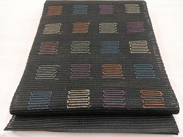 平和屋着物*夏物 八寸名古屋帯 幾何学文様 黒地 正絹 逸品 BAAX7692hv