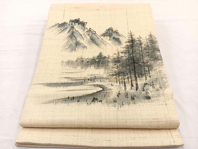 平和屋着物*夏物 九寸開き名古屋帯 手描き 紬地 風景文 正絹 逸品 BAAX7699hv