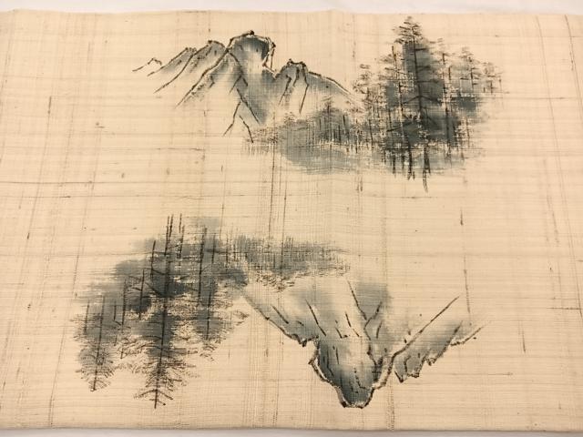 平和屋着物*夏物 九寸開き名古屋帯 手描き 紬地 風景文 正絹 逸品 BAAX7699hv