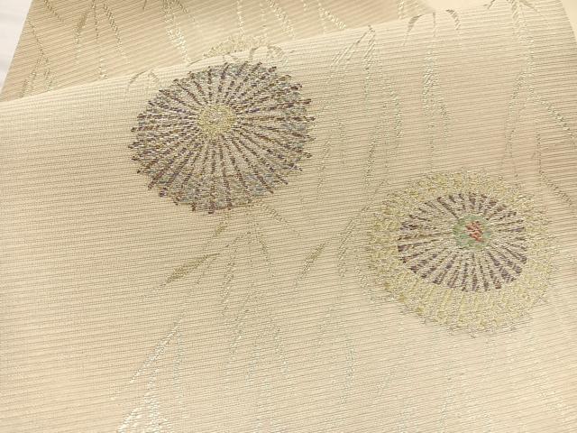 平和屋着物*夏物 九寸名古屋帯 番傘枝垂れ柳文 金糸 正絹 逸品 BAAX7701hv
