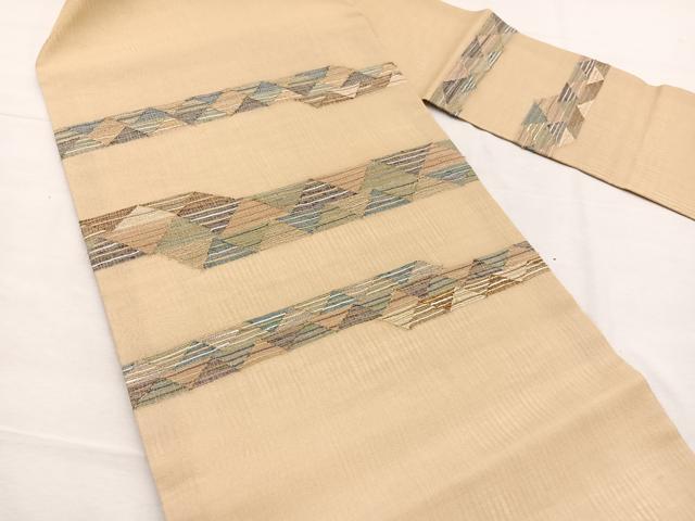 平和屋着物*夏物 九寸名古屋帯 幾何学文様 金銀糸 正絹 逸品 BAAX7702hv