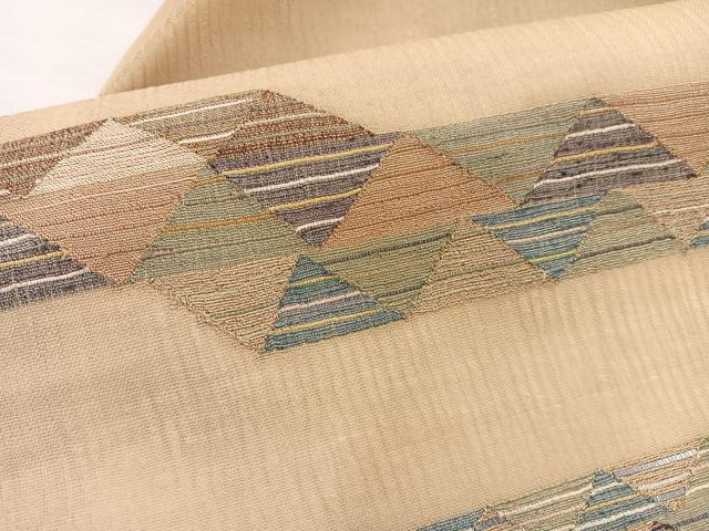 平和屋着物*夏物 九寸名古屋帯 幾何学文様 金銀糸 正絹 逸品 BAAX7702hv