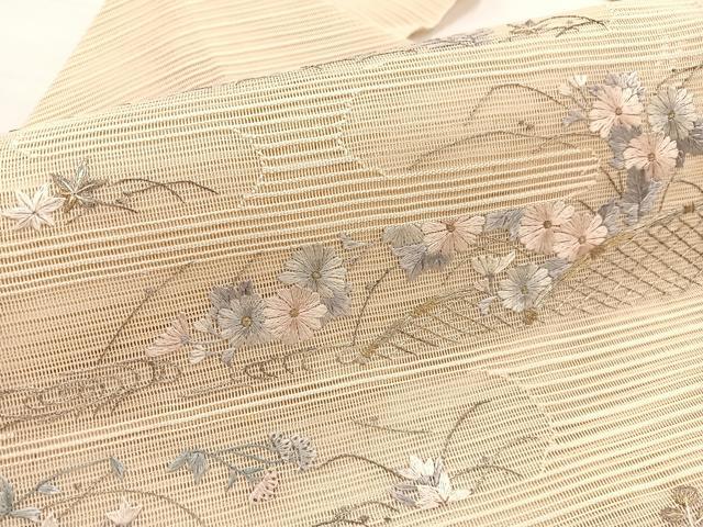 平和屋着物*夏物 八寸名古屋帯 総刺繍 絽綴れ 籬花文 金銀糸 正絹 逸品 未使用 BAAX7710hv