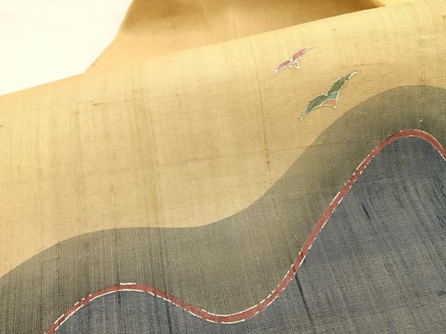平和屋着物*夏物 九寸名古屋帯 紬地 遠山飛鳥文 銀彩 正絹 逸品 BAAX7717hv