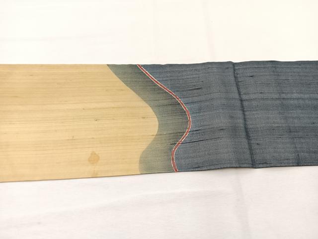 平和屋着物*夏物 九寸名古屋帯 紬地 遠山飛鳥文 銀彩 正絹 逸品 BAAX7717hv