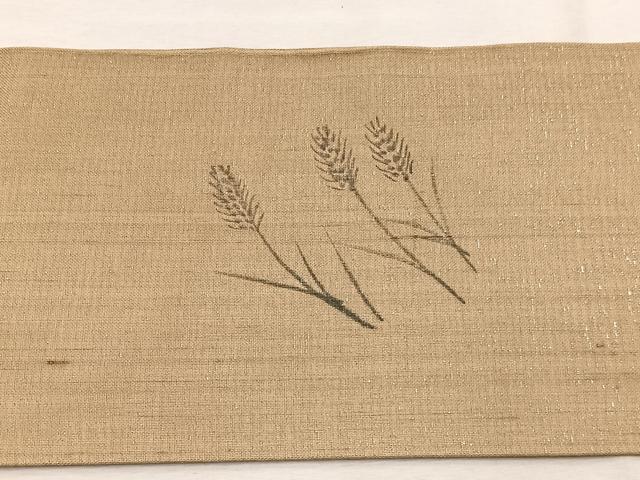 平和屋着物*夏物 九寸名古屋帯 作家物 手描き 稲穂に鳥 銀通し地 正絹 逸品 BAAX7722hv