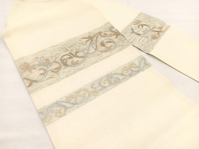 平和屋着物*夏物 九寸名古屋帯 すくい織 唐草文 銀糸 正絹 逸品 BAAX7723hv
