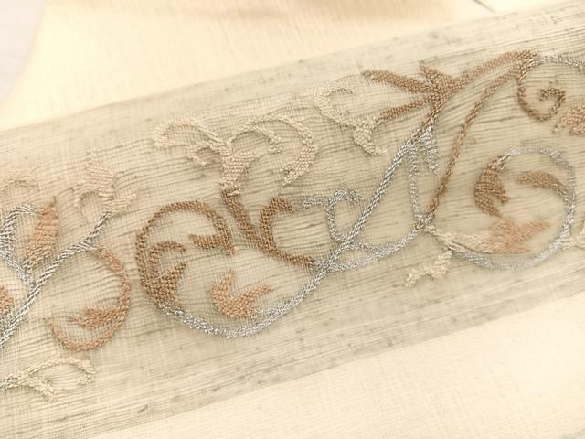 平和屋着物*夏物 九寸名古屋帯 すくい織 唐草文 銀糸 正絹 逸品 BAAX7723hv