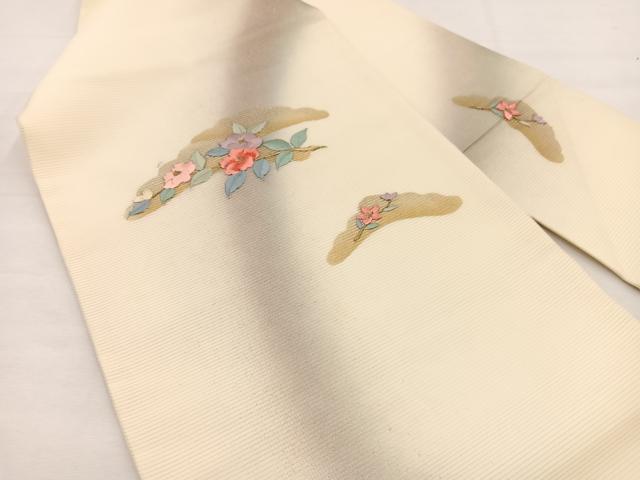 平和屋着物*夏物 九寸名古屋帯 刺繍 椿花文 金銀彩 正絹 逸品 BAAX7724hv