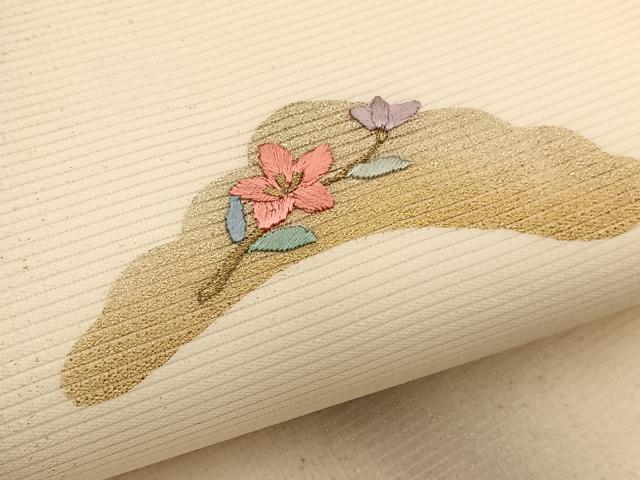 平和屋着物*夏物 九寸名古屋帯 刺繍 椿花文 金銀彩 正絹 逸品 BAAX7724hv