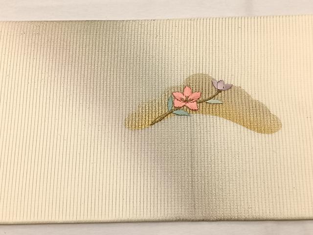 平和屋着物*夏物 九寸名古屋帯 刺繍 椿花文 金銀彩 正絹 逸品 BAAX7724hv