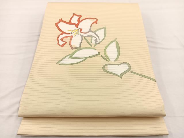 平和屋着物*夏物 絽塩瀬 九寸開き名古屋帯 百合 ろうけつ染め 正絹 逸品 未使用 BAAX7729hv