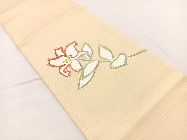 平和屋着物*夏物 絽塩瀬 九寸開き名古屋帯 百合 ろうけつ染め 正絹 逸品 未使用 BAAX7729hv