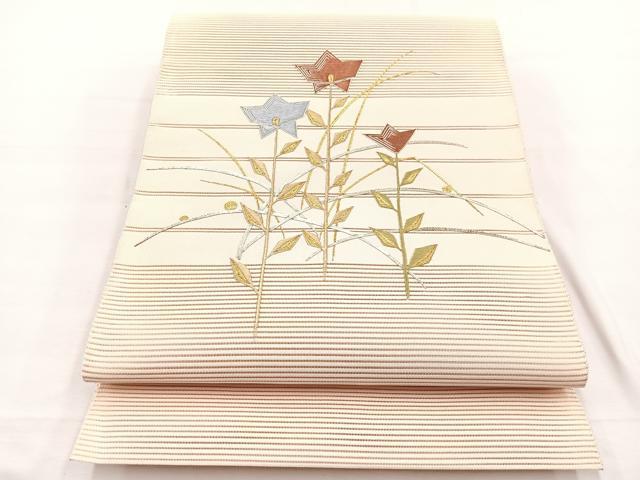 平和屋着物*夏物 八寸名古屋帯 駒刺繍 絽綴れ 枝花文 金銀糸 正絹 逸品 未使用 BAAX7730hv
