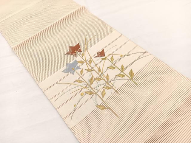 平和屋着物*夏物 八寸名古屋帯 駒刺繍 絽綴れ 枝花文 金銀糸 正絹 逸品 未使用 BAAX7730hv