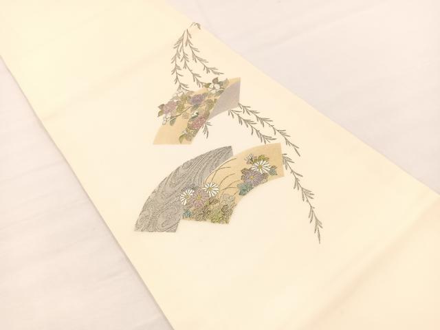 平和屋着物*夏物 九寸開き名古屋帯 地紙花文 金銀彩 正絹 逸品 BAAX7735hv