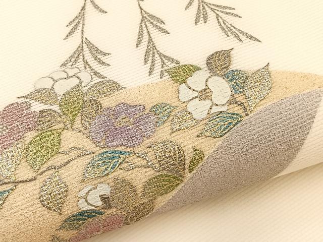 平和屋着物*夏物 九寸開き名古屋帯 地紙花文 金銀彩 正絹 逸品 BAAX7735hv