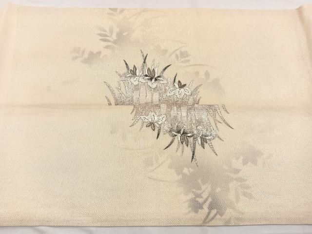 平和屋着物*夏物 九寸開き名古屋帯 刺繍 流水籬花文 銀彩 正絹 逸品 BAAX7757hv