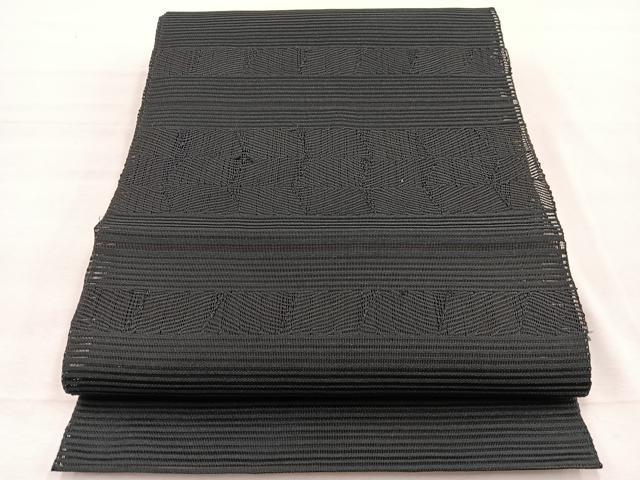 平和屋着物*夏物 八寸名古屋帯 絽綴れ 横段文 黒地 正絹 逸品 未使用 BAAX7765hv