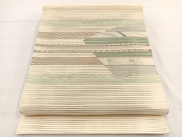 平和屋着物*夏物 八寸名古屋帯 絽綴れ 横段草葉文 金銀糸 正絹 逸品 BAAX7776hv