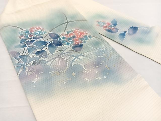平和屋着物*夏物 絽塩瀬 九寸名古屋帯 紫陽花 銀彩 正絹 逸品 BAAX7778hv