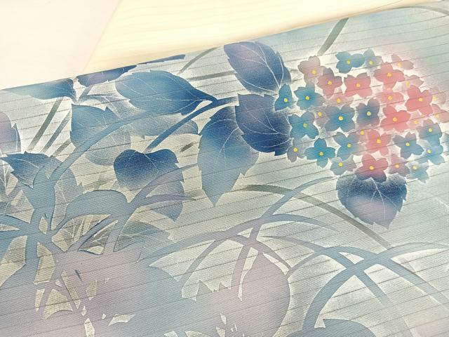 平和屋着物*夏物 絽塩瀬 九寸名古屋帯 紫陽花 銀彩 正絹 逸品 BAAX7778hv