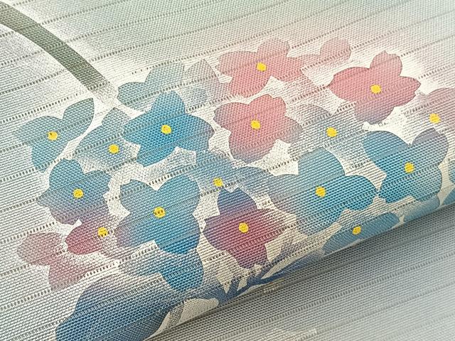 平和屋着物*夏物 絽塩瀬 九寸名古屋帯 紫陽花 銀彩 正絹 逸品 BAAX7778hv