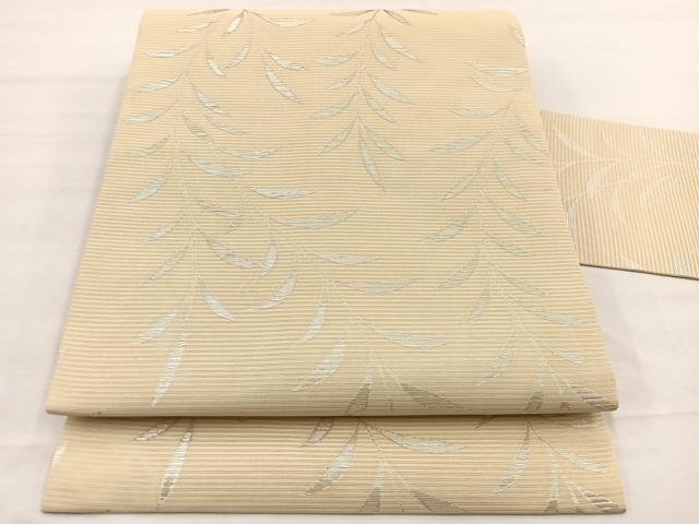 平和屋着物*夏物 全通柄 九寸名古屋帯 枝垂れ枝葉文 銀糸 正絹 逸品 BAAX7782hv