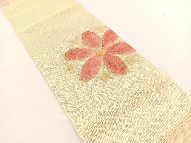 平和屋着物*夏物 八寸名古屋帯 すくい織 草花文 金糸 正絹 逸品 BAAX7785hv