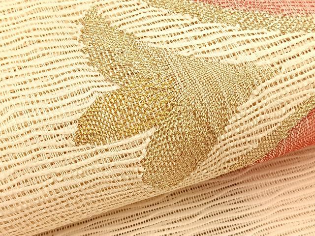 平和屋着物*夏物 八寸名古屋帯 すくい織 草花文 金糸 正絹 逸品 BAAX7785hv