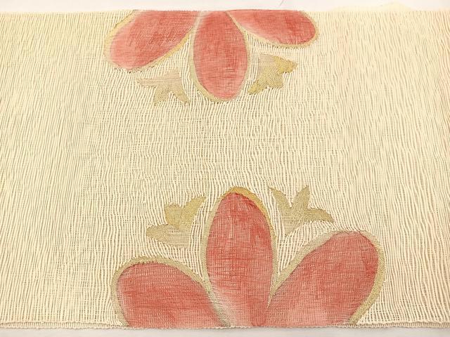 平和屋着物*夏物 八寸名古屋帯 すくい織 草花文 金糸 正絹 逸品 BAAX7785hv