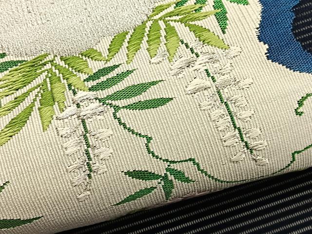 平和屋着物*夏物 九寸名古屋帯 唐織 草花文 銀糸 正絹 逸品 BAAX7786hv