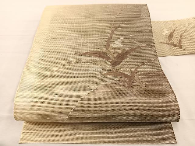 平和屋着物*夏物 八寸名古屋帯 草花文 銀糸 正絹 逸品 BAAX7791hv
